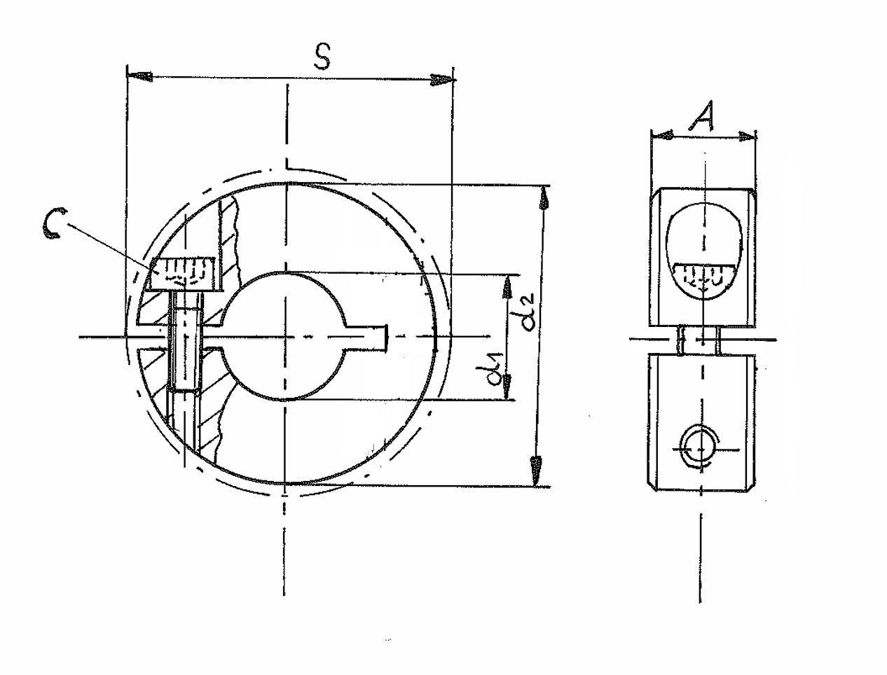 Maßzeichnung mit Abmessungen, 7810-SS-10 Klemmring Edelstahl, geschlitzt