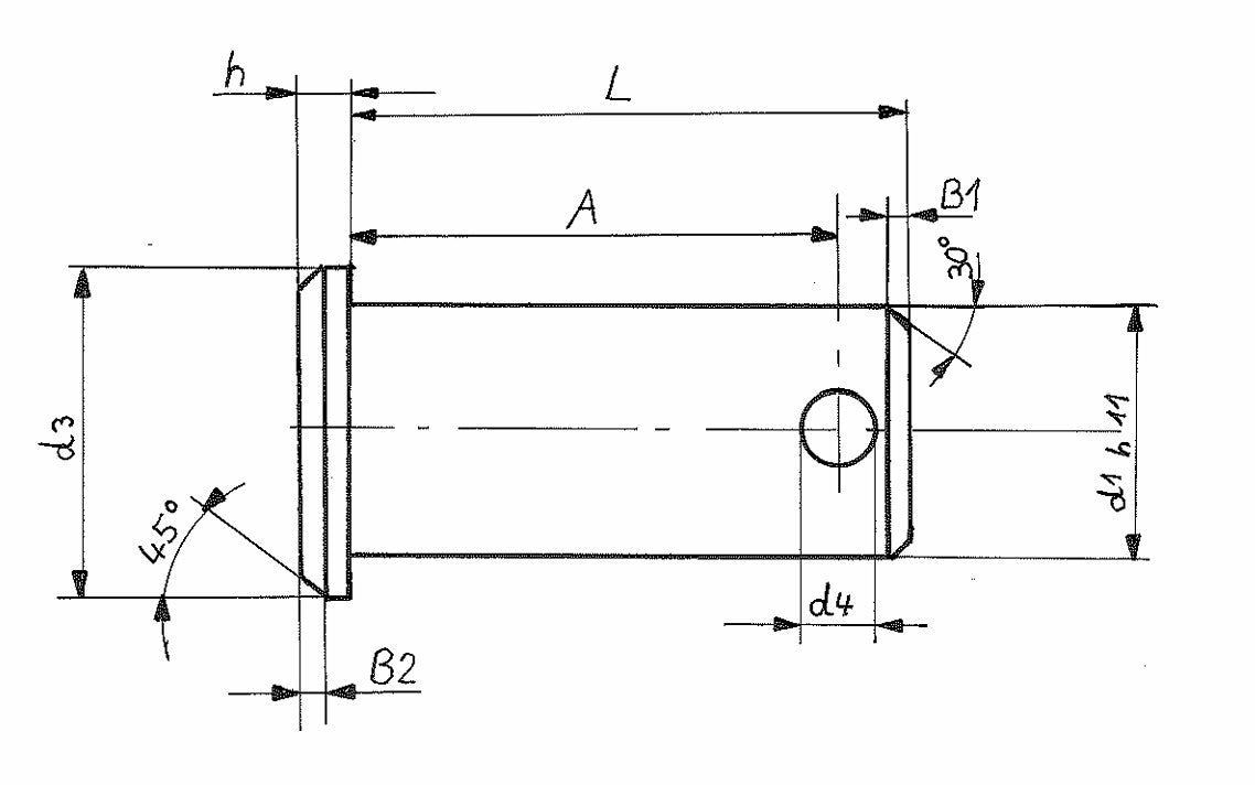 Maßzeichnung mit Abmessungen, 27621-D1-12 Splintbolzen Bolzen mit Splintloch DIN 1434 Edelstahl