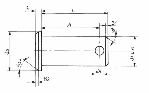 Maßzeichnung mit Abmessungen, 27621-D1-10 Splintbolzen Bolzen mit Splintloch DIN 1434 Edelstahl