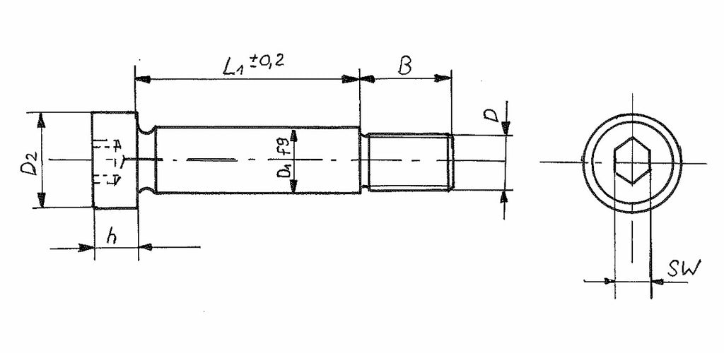 Maßzeichnung mit Abmessungen, 7534-M4 Passschraube ISO 7379 Gewinde M 4 Edelstahl A2